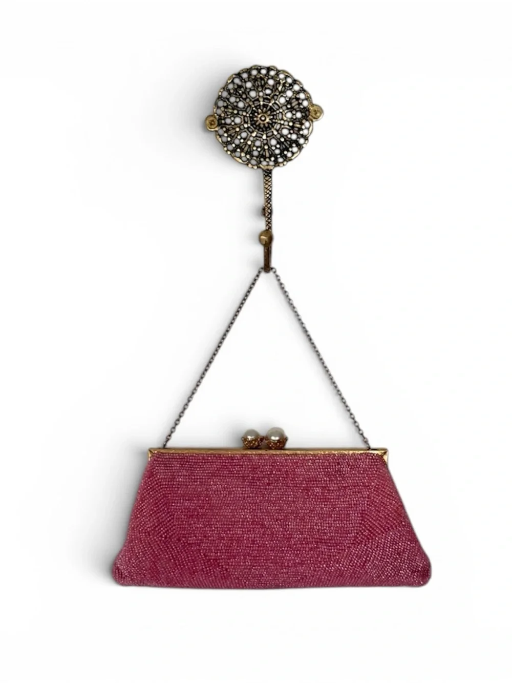 ✨ Rare Saguile Paris Vintage Pink Beaded Evening Clutch - Hand-Made France